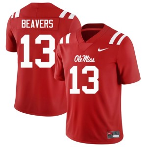 #13 College Football Men Cedrick Beavers Forward Rebels Red Official Jersey 309739-631