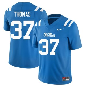 #37 College Football Powder Blue Men Replica Cortez Thomas Ole Miss Jersey 910877-319