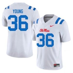 #36 Mens Keon Young College Football Rebels Player White Jerseys 265360-111