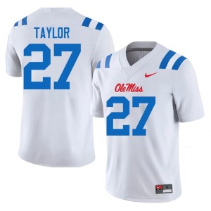 #27 Limited UM Rebels College Football White Mens Macaleb Taylor Jersey 175849-800