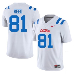 #81 Mens White Miss Rebels College Football University Samari Reed Jerseys 380793-790