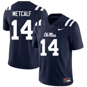 #14 DK Metcalf Men's Replica College Football Navy Ole Miss Jersey 953575-157
