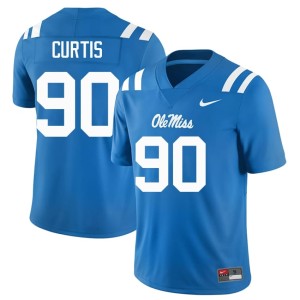 #90 Ole Mississippi Rebels College Football Mens Powder Blue Jayden Curtis Embroidery Jersey 867237-741