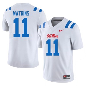 #11 Men's Jordan Watkins Forward Rebels College Football White Embroidery Jersey 442461-630