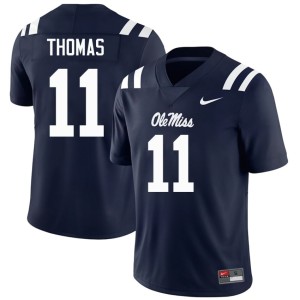 #11 Keaton Thomas Navy Mens Replica Ole Miss Rebels College Football Jersey 707659-410