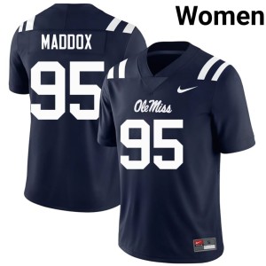 #95 College Football Miss Rebels Stitched Womens Andrew Maddox Navy Jerseys 957304-680