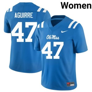 #47 College Football Anthony Aguirre Powder Blue Mississippi Womens Replica Jerseys 696532-567