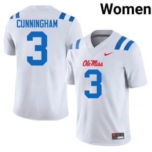 #3 Miss Rebels Embroidery College Football Women Caleb Cunningham White Jerseys 508105-791