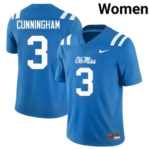 #3 Powder Blue College Football Caleb Cunningham Women Mississippi Rebels Limited Jersey 486366-326