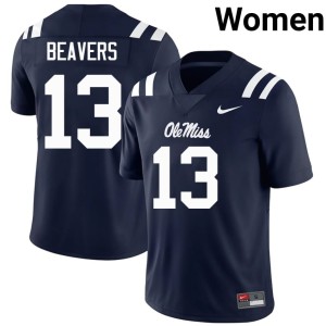 #13 Cedrick Beavers Women's Navy College Football Ole Mississippi Stitched Jerseys 604065-313
