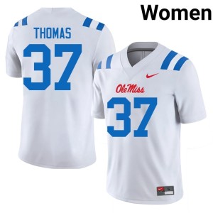 #37 Limited White Women's Cortez Thomas Miss Rebels College Football Jerseys 583111-528