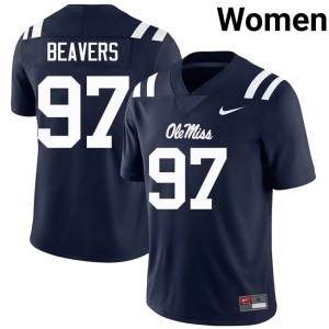#97 Kamron Beavers College Football Navy Women's NCAA Ole Miss Jerseys 813931-771