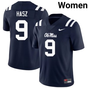 #9 Ole Miss Women Official Luke Hasz College Football Navy Jerseys 819672-146
