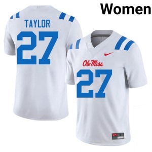 #27 College Football Macaleb Taylor Stitched University of Mississippi White Womens Jersey 166200-209