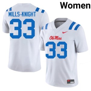 #33 Ole Miss Rebels White Shekai Mills-Knight University Women College Football Jerseys 420725-615