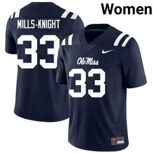#33 College Football Miss Rebels Navy Game Shekai Mills-Knight Womens Jersey 953129-327