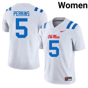 #5 Forward Rebels White Replica Suntarine Perkins Women College Football Jerseys 413622-640