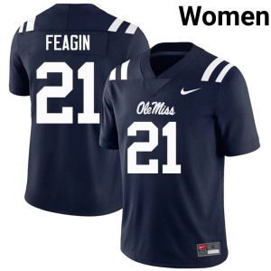 #21 College Football Women Stitched Navy Rebels Tavoy Feagin Jersey 729402-391