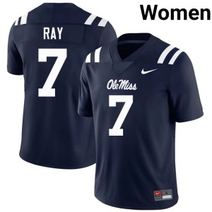 #7 Women Mississippi Rebels Navy Traylon Ray Embroidery College Football Jersey 957271-761
