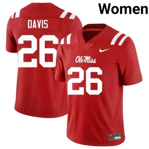 #26 College Football NCAA Ant Davis UM Rebels Women Red Jersey 858648-304