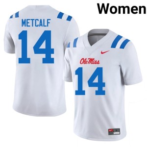 #14 College Football White Forward Rebels DK Metcalf Womens Embroidery Jersey 491744-721