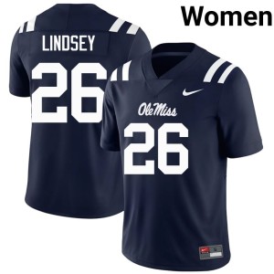 #26 Official Women Navy Mississippi Rebels College Football JT Lindsey Jersey 845271-705