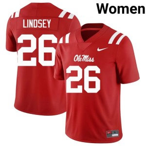 #26 Red Women's JT Lindsey UM Rebels College Football 2026-27 Jersey 582909-219
