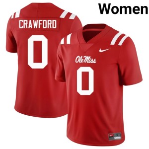 #0 College Football Women Red High School Jalyn Crawford Ole Miss Jerseys 687452-853