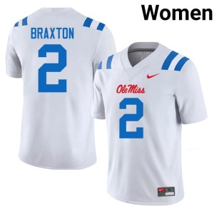 #2 College Football Jaylon Braxton White Official Womens Miss Rebels Jerseys 332213-923