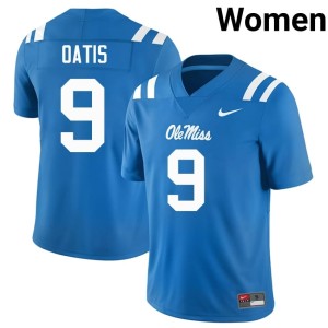 #9 College Football Women Jehiem Oatis University Powder Blue Mississippi Rebels Jersey 460911-998
