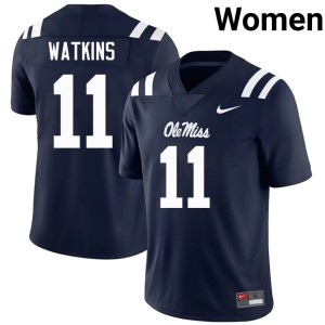 #11 College Football Hotty Toddy Jordan Watkins Stitched Navy Womens Jersey 122653-671