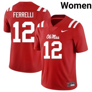 #12 Red College Football Womens UM Rebels Luke Ferrelli Game Jersey 132232-690