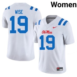 #19 Rebels Womens White Embroidery College Football Rees Wise Jerseys 259752-423