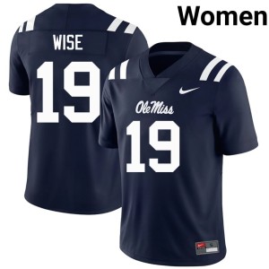 #19 College Football Ole Mississippi Rees Wise Navy Womens Player Jerseys 349983-346