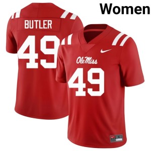 #49 College Football Ole Mississippi Rebels Replica Red Womens Tah'j Butler Jersey 158125-636