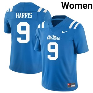 #9 University of Mississippi Powder Blue Tre Harris Women Replica College Football Jersey 554615-837