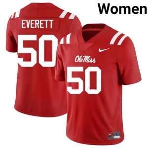 #50 Womens Miss Rebels College Football Troy Everett NCAA Red Jersey 627219-520
