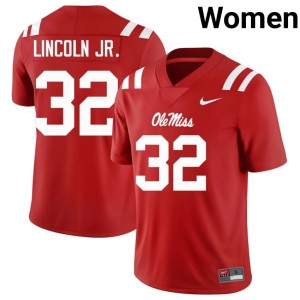 #32 Victor Lincoln Jr. University Red College Football University of Mississippi Women's Jerseys 207513-749