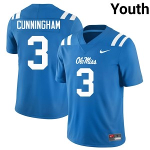 #3 College Football Youth Game Powder Blue Ole Miss Caleb Cunningham Jersey 301920-771