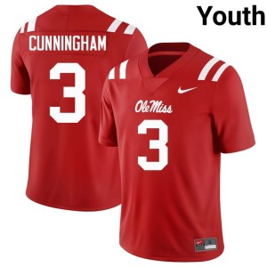 #3 Caleb Cunningham Stitched College Football Red Youth Mississippi Rebels Jersey 107533-206