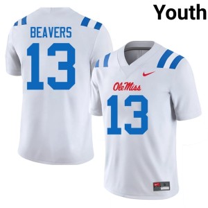 #13 Cedrick Beavers College Football Embroidery Youth White Ole Miss Jersey 934262-717