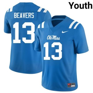 #13 Youth Cedrick Beavers Ole Mississippi Powder Blue Official College Football Jerseys 971969-685