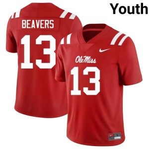 #13 Youth Cedrick Beavers Official College Football Miss Rebels Red Jersey 199256-575