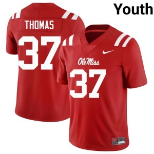#37 Red College Football Ole Mississippi Rebels Embroidery Youth Cortez Thomas Jersey 701091-522