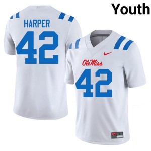 #42 Jack Harper Ole Mississippi Rebels College Football Youth 2026-27 White Jerseys 159694-311