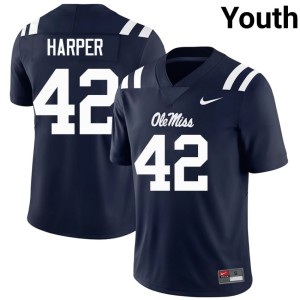 #42 Jack Harper College Football Ole Miss Navy Youth Official Jersey 898590-603