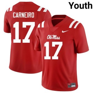 #17 College Football Red Lucas Carneiro Embroidery Youth University of Mississippi Jerseys 402798-381