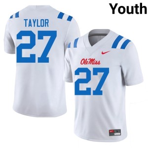 #27 College Football White Macaleb Taylor Replica Youth Miss Rebels Jersey 748947-643