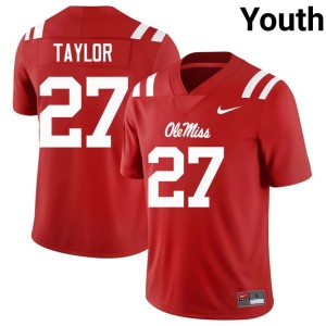 #27 Official Ole Miss Rebels College Football Macaleb Taylor Youth Red Jerseys 752319-188
