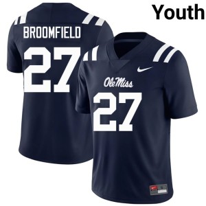 #27 Official Youth Ole Mississippi Rebels College Football Navy Pat Broomfield Jersey 814324-219